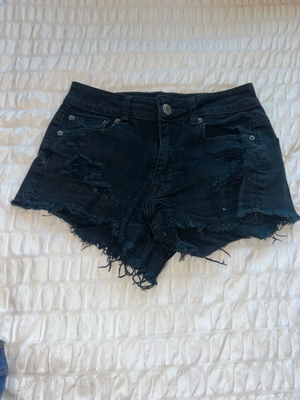 American Eagle Outfitters Black Distressed Denim Cutoff Shorts